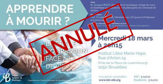 ANNULE - 'Apprendre à mourir' : mercredi prochain à Bruxelles