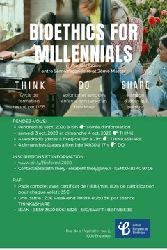 #BioethicsForMillenials : Formation de bioéthique pour les jeunes - inscriptions ouvertes !