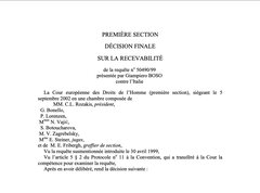 Texte de jurisprudence - Affaire Boso c. Italie / IVG