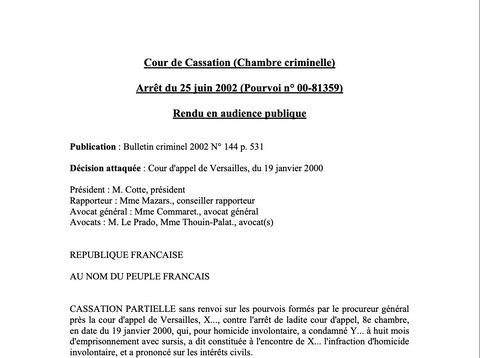 Texte de jurisprudence - Affaire Potonet-Boccara / homicide involontaire