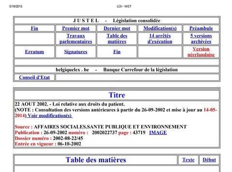 Texte législatif - Loi relative aux droits du patient