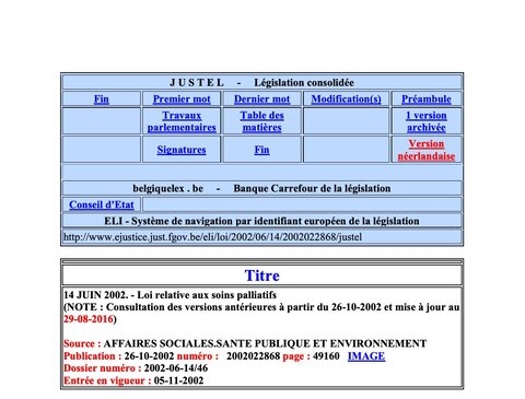 Texte législatif - Loi relative aux soins palliatifs modifiée en juillet 2016