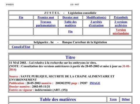 Texte législatif - Loi recherche sur embryons in vitro