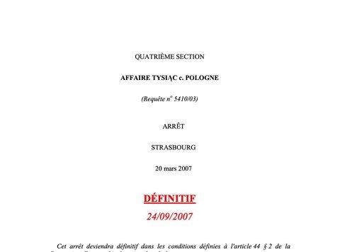 Texte de jurisprudence - Affaire Tysiac c. Pologne / IVG thérapeutique