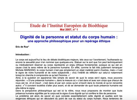 Dignité de la personne et statut du corps humain