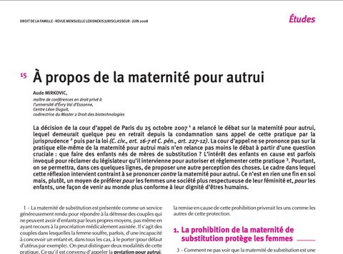 À propos de la maternité pour autrui