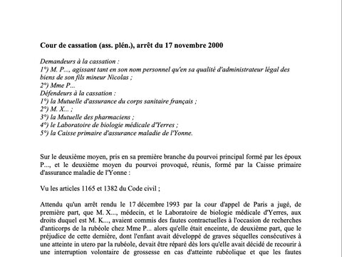 Texte de jurisprudence - Affaire Perruche / vie préjudiciable