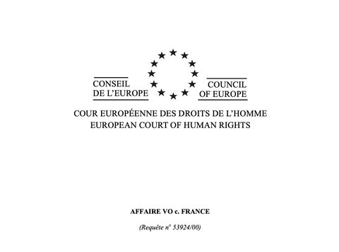 Texte de jurisprudence - Affaire Vo c. France / Identité du fœtus