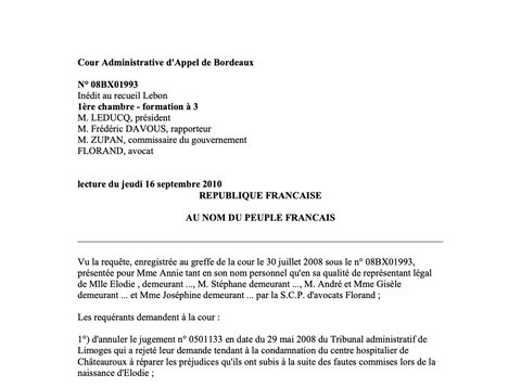 Texte de jurisprudence - Châteauroux wrongful life