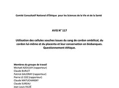 Avis Biobanques / sang de cordon ombilical