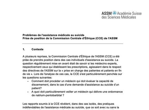 Problèmes de l’assistance médicale au suicide en Suisse