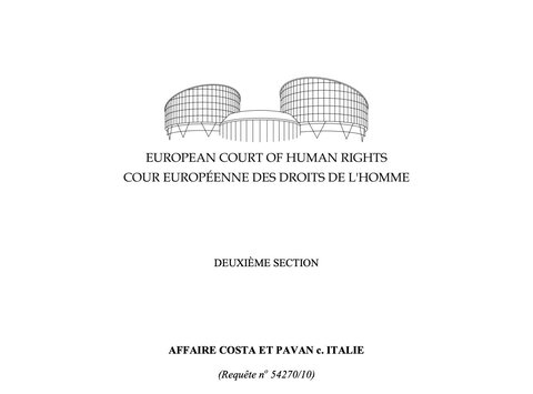 Texte de jurisprudence - Affaire Costa et Pavan c. Italie / IVG - diagnostic prénatal