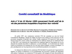 Avis n°9 : arrêt actif de la vie des personnes incapables d’exprimer leur volonté