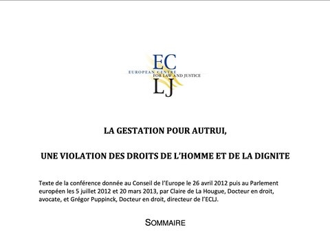 La Gestation pour autrui: une violation des droits de l'homme et de la dignité