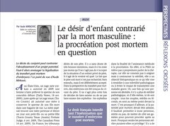 Le désir d’enfant contrarié par la mort masculine : la procréation post mortem
