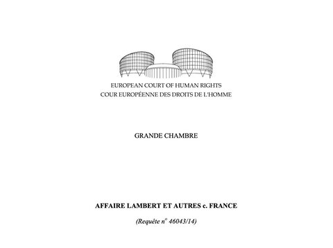 Texte de jurisprudence - Affaire Lambert et autres c.France / Maintien hydratation et alimentation
