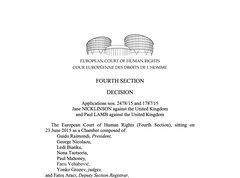 Texte de jurisprudence - Affaire Nicklinson et Lamb c. Royaume-Uni / suicide assisté et euthanasie