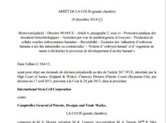 Texte de jurisprudence - Arrêt dans l'affaire C-364/13 / brevetabilité ovule humain / embryon cyte