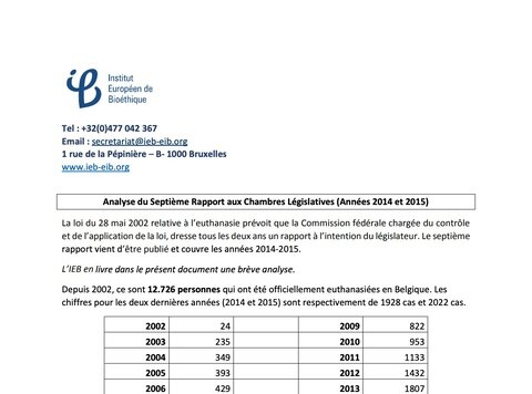 Rapport de la Commission d'évaluation euthanasie 2016