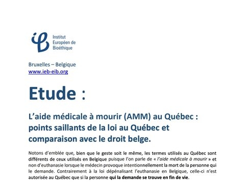 L’aide médicale à mourir (AMM) au Québec : Etude comparative Québec - Belgique