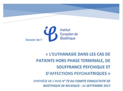 Avis CCB euthanasie souffrance psychique, affections psychiatriques, fatigue de vivre