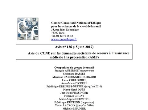 Avis du CCNE/demandes sociétales / procréation médicale (AMP)