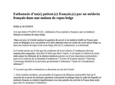 Avis : euthanasie d’un patient français par son médecin en Belgique