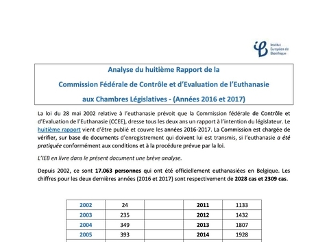 Note de Synthèse : Rapport 2018 de la CFEE euthanasie Belgique