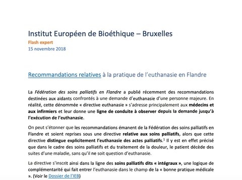 Recommandations de la Fédération des soins palliatifs en Flandre relatives à l’euthanasie