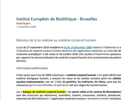 Révision de la loi relative au matériel corporel humain