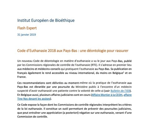 Code d’Euthanasie 2018 aux Pays-Bas : une déontologie pour rassurer