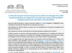 Texte de jurisprudence - Arrêt D. c. France / Gestation pour autrui - transcription de l'acte de naissance à l'état civil